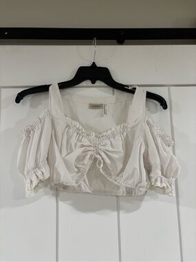 Vintage Landhaus Puff Sleeve Peasant Crop Top in White Size EU 42